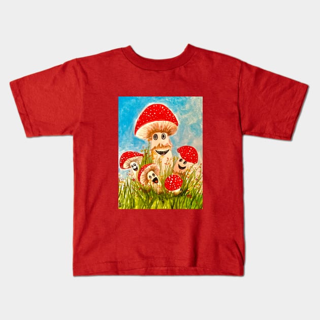 Mushroom family Kids T-Shirt by The artist of light in the darkness 